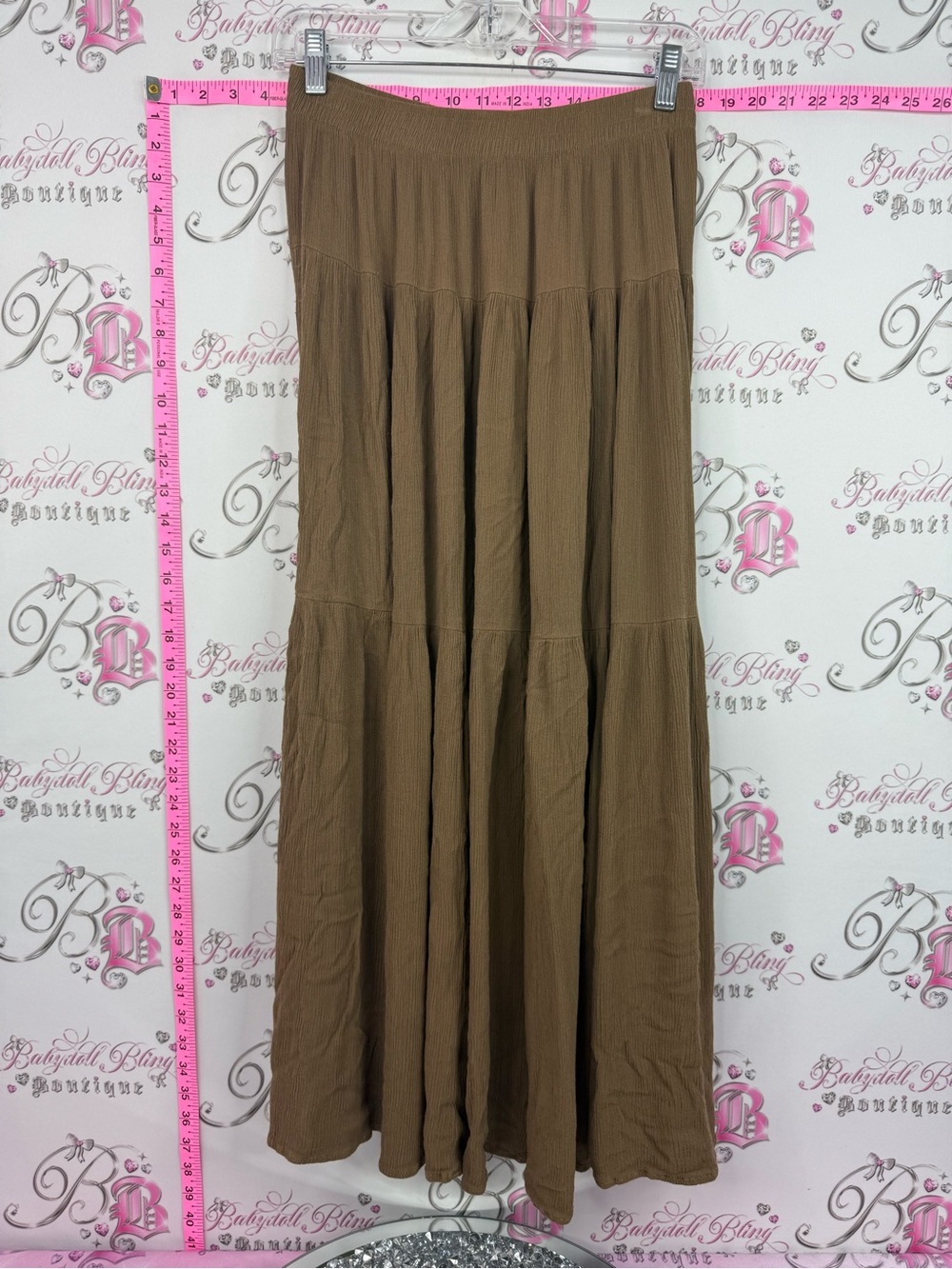 DEBORAH MURRAY skirt Flowing Tiered Maxi Skirt — Brown